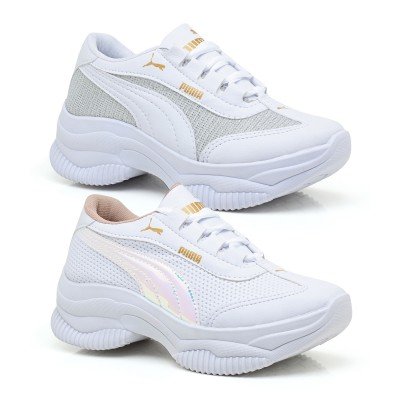 Kit 2 Tênis Puma Feminino Plataforma Branco Gliter e Branco Holográfico